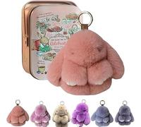 Bunnylulu Porte-clés en peluche lapin Lulu, mignon lapin avec boîte exquise, breloques à pompons en forme de lapin doux faits à la main, breloques lapin pour porte-clés de voiture, sac à main, Rose,