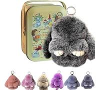 Bunnylulu Porte-clés en peluche lapin Lulu, mignon lapin avec boîte exquise, breloques à pompons en forme de lapin doux faits à la main, breloques lapin pour porte-clés de voiture, sac à main, noir