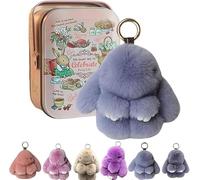 Bunnylulu Porte-clés en peluche lapin Lulu, mignon lapin avec boîte exquise, breloques à pompons en forme de lapin doux faits à la main, breloques lapin pour porte-clés de voiture, sac à main, bleu
