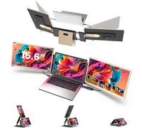 Bunosdias 15,6 Pouces Écran Portable-Triple Moniteur pour Ordinateur Portable, Rotatif 90°-235°, Plug & Play, Compatible Windows/Mac, Adapté à Tous Les Laptops, Écran Portable pour Télétravail,Gaming