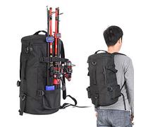 BUNRUN Sac à Dos de Pêche Cylindrique en Polyester de Grande Capacité avec Porte-Canne pour Pêche, Camping, Randonnée et Voyage
