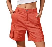 BUNSLOOM Bermuda cargo pour femme - 6 poches - Taille élastique - Short long d'été, Orange, S