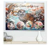 Buntes Treiben am Wasser - Fantasie Aquarelle der Tiere am Gewässer (hochwertiger Premium Wandkalender 2026 DIN A2 quer), Kunstdruck in Hochglanz: ... im Stil der japanischen Aquarellmalerei