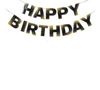 Bunting Coloré De Partie Bannières de Joyeux Anniversaire en Or Noir, Guirlande banderoles Papier avec Lettres, décorations fête d'anniversaire
