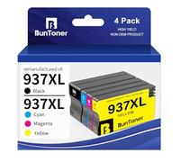 BunToner 937 XL Cartouches d'imprimante compatibles avec HP 937XL Multipack pour HP OfficeJet Pro 9120e 9122e 9720e 9730e 9117b 9110b 9120b 9130b (Lot de 4)