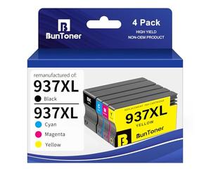 BunToner 937 XL Cartouches d'imprimante compatibles avec HP 937XL Multipack pour HP OfficeJet Pro 9120e 9122e 9720e 9730e 9117b 9110b 9120b 9130b (Lot de 4)