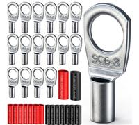 BUNTOR Lot de 32 cosses de câble tubulaires 6 mm² M8 pour câble de batterie de voiture, 16 cosses tubulaires et 16 douilles, assortiment de cosses tubulaires pour voiture, moto, bateaux