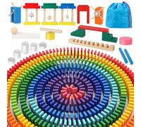 BuntWunder 1000 PCS Jeu de Domino en Bois Blocs de Construction, Dominos Jeu de Construction avec Sac, Blocs de Construction Colorés Jouet à Empiler Classique Cadeau pour Enfant 3 4 5 (1000 PCS)