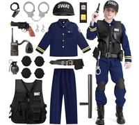 BuntWunder Carnaval Costume Police SWAT pour Enfants, Deguisement SWAT Enfant Policier avec Accessoires, Costume d'agent de Police pour Enfant Cosplay (M)