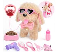 BuntWunder Chien Interactif Enfant, 13PCS Ensemble de Chiens en Peluche, Peluches Chien Jouet Enfant Qui Marche et Aboie, Jouets Peluche Électriques pour Cadeau Garçon Fille 3 4 5