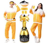 BuntWunder Déguisement Année 80 90 Homme Femme, Costume Survêtement Bière, Tenue de Bière Disco Rétro avec Sac Banane, Bière Gonflable, Manchettes Cagoule pour Carnaval Bière Fête Cosplay (XL)