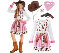 BuntWunder Deguisement Cowgirl Enfant, Déguisement Costume Carnaval Fille avec Bandana, Chapeau Cowboy Enfants Filles 3-10 Ans pour Carnival Cosplay Party (M)