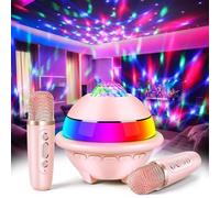 BuntWunder Micro Karaoke Enfant avec Lumineux LED Disco, Enfant Enceinte Karaoké Portable avec 2 Microphone sans Fil Bluetooth, Micro Enfant pour Chanter, Jouet Cadeau Paques Fille (Rose)