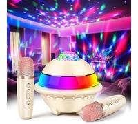 BuntWunder Micro Karaoke Enfant avec Lumineux LED Disco, Enfant Enceinte Karaoké Portable avec 2 Microphone sans Fil Bluetooth, Micro Enfant pour Chanter, Jouet Cadeau Paques Fille (Blanc Abricot)
