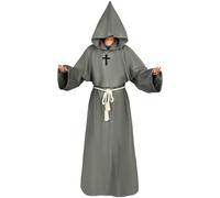 BuntWunder Moine Friar Robe Prêtre, Costume de Prêtre, Robe de Moine pour Halloween, Costume de Capuche, Croix Renaissance Autocollant Cicatrice Friar Cowl Outfit (Gris, S)