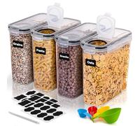 BUOAZR Boite de Rangement Cuisine Lot de 4, 4L Bocaux Hermetiques Alimentaires en Plastique Scellée avec Couvercle, sans BPA, Pour Stocker les Cereales, Pâtes, Sucre, Farine, Riz
