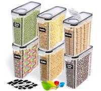 BUOAZR Boite de Rangement Cuisine Lot de 6, 2,5L Bocaux Hermetiques Alimentaires en Plastique Scellée avec Couvercle, sans BPA, Pour Stocker les Cereales, Céréales, 24 étiquettes un Stylo, 4 Cuillère