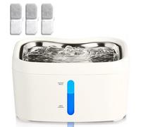 BUOAZR Fontaine a Eau Chat, 2.5L Distributeur Eau Chat pour Ultra Silencieuse avec Lumière LED, 3 Filtre à Charbon + 1 Éponges, Filtration Multiple-Plateau d'Abreuvement en INOX