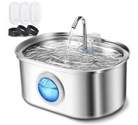 BUOAZR Fontaine à Eau INOX pour Chat, 3.2L Distributeur Eau Chat pour Ultra Silencieuse avec Lumière LED, Fenêtre Transparente, 3 Filtre à Carbone Activé + 3 Éponges, Filtration Multiple.