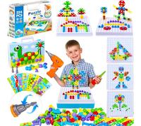 BUOAZR Jouet Enfant 3 4 5 6 Ans Mosaique Puzzle 3D Dinosaure Etabli Enfant Bricolage, Jeux de Construction Visseuse avec Perceuse Électronique, Jouet Montessori Jeu Créative Cadeau Garcon Fille