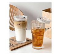 BUOAZR Lot de 2 Verre à Eau avec Couvercle et Paille et Brosse, 600ml Tasse à Jus, Verres à Cocktail, Tasses en Verre à Café Glacé, Verre à Bière Qualité Supérieure, pour Famille, Fête, Jus, Smoothie