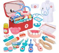 BUOAZR Malette Docteur Enfant Jouet, Kit de Dentiste, 27 pièces avec Véritable Stéthoscope, Thermomètre, Blouse de Médecin et Sac de Médecin Portable-Jouet d'Imitation et Cadeau pour Enfants dès 3 Ans