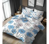 Buohwiwe Housse de Couette 135x200 Enfant Fleurs Bleues Et Roses Parure de lit 135 x 200 Réversible Dessin Animé avec Taies d'oreiller 1 Personne Set de Housse Couette Microfibre Doux a.1870