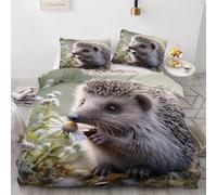 Buohwiwe Housse de Couette 135x200 Enfant Hérisson Parure de lit Fleurs Imprimé 3D Réversible Set de Housse Couette 1 Personne Microfibre Doux avec Taie d'oreiller a/2276