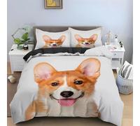 Buohwiwe Housse de Couette 140x200 Enfant Corgi Parure de lit Chien Mignon Imprimé 3D Réversible Set de Housse Couette 1 Personne Microfibre Doux avec Taies d'oreiller a.6631
