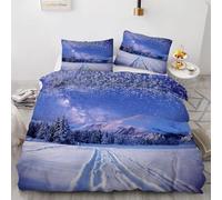 Buohwiwe Housse de Couette 140x200 Enfant Scène de Neige Parure de lit Colline Forestière Imprimé 3D Réversible Set de Housse Couette 1 Personne Microfibre Doux avec Taies d'oreiller a.8710