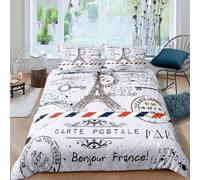 Buohwiwe Housse de Couette 200x200 Paris Parure de Lit France 2 Personnes Literie Microfibre Douce Imprimé 3D avec 2 Taies d'oreiller avec Fermeture éclair