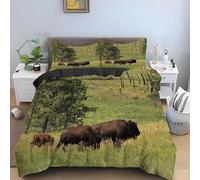 Buohwiwe Housse de Couette 240 x 260 Bison Parure de lit Animal Imprimé 3D Adulte Réversible Set de Housse Couette 2 Personnes Microfibre Doux avec Taies d'oreiller a.8853