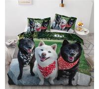 Buohwiwe Housse de Couette 240 x 260 Shiba Japonais Inu Parure de lit Chien Mignon Imprimé 3D Adulte Réversible Set de Housse Couette 2 Personnes Microfibre Doux avec Taies d'oreiller a.3316