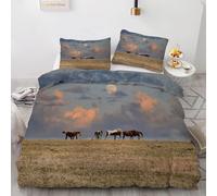 Buohwiwe Housse de Couette 240x280 Cheval Parure de lit Animaux de La Ferme Imprimé 3D Adulte Réversible Set de Housse Couette 2 Personnes Microfibre Doux avec Taies d'oreiller a/1959
