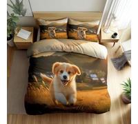 Buohwiwe Housse de Couette 240x280 Chiot Mignon Parure de lit Chien Imprimé 3D Adulte Réversible Set de Housse Couette 2 Personnes Microfibre Doux avec Taies d'oreiller a.3051