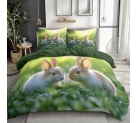 Buohwiwe Housse de Couette 240x280 Le Lapin Est Mignon Parure de lit Herbe Verte Imprimé 3D Adulte Réversible Set de Housse Couette 2 Personnes Microfibre Doux avec Taies d'oreiller a.2771