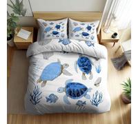 Buohwiwe Housse de Couette 240x280 Turtle Marine Life Parure de lit Dessin Animé Imprimé 3D Adulte Réversible Set de Housse Couette 2 Personnes Microfibre Doux avec Taies d'oreiller a.4808