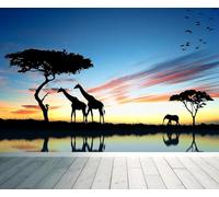 Buohwiwe Papier Peint Panoramique Animaux Sauvages Mural 150x105 cm 3D Papier Peint Intisse Girafe D'afrique Fresque Murale Chambre Coucher Salon Décoration Photo Poster Geant Murale q.7815
