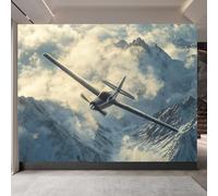Buohwiwe Papier Peint Panoramique Avion Militaire Mural 430x300 cm 3D Papier Peint Intisse Montagne de Neige Fresque Murale Chambre Coucher Salon Décoration Photo Poster Geant Murale q.9793