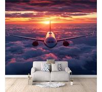 Buohwiwe Papier Peint Panoramique Avion Mural 200x140 cm 3D Papier Peint Intisse Avion Au Coucher du Soleil Fresque Murale Chambre Coucher Salon Décoration Photo Poster Geant Murale w.2199