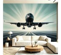 Buohwiwe Papier Peint Panoramique Avion Mural 250x175 cm 3D Papier Peint Intisse Thème Avion de Ligne Fresque Murale Chambre Coucher Salon Décoration Photo Poster Geant Murale w.8840