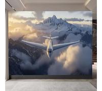 Buohwiwe Papier Peint Panoramique Avion Mural 300x210 cm 3D Papier Peint Intisse Montagne de Neige Fresque Murale Chambre Coucher Salon Décoration Photo Poster Geant Murale q.9664