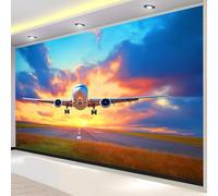 Buohwiwe Papier Peint Panoramique Avion Mural 350x256 cm 3D Papier Peint Intisse Avion Au Coucher du Soleil Fresque Murale Chambre Coucher Salon Décoration Photo Poster Geant Murale w.96