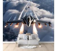 Buohwiwe Papier Peint Panoramique Avion Mural 350x256 cm 3D Papier Peint Intisse Avion Militaire Fresque Murale Chambre Coucher Salon Décoration Photo Poster Geant Murale q.8584
