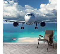 Buohwiwe Papier Peint Panoramique Avion Mural 400x280 cm 3D Papier Peint Intisse Hawaï Tropical Fresque Murale Chambre Coucher Salon Décoration Photo Poster Geant Murale q.6025