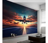 Buohwiwe Papier Peint Panoramique Avion Mural 430x300 cm 3D Papier Peint Intisse Avion Fresque Murale Chambre Coucher Salon Décoration Photo Poster Geant Murale w.197