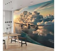 Buohwiwe Papier Peint Panoramique Avion Mural 450x315 cm 3D Papier Peint Intisse Avion Militaire Fresque Murale Chambre Coucher Salon Décoration Photo Poster Geant Murale q.6919