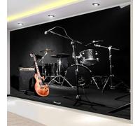 Buohwiwe Papier Peint Panoramique Batterie Rock Mural 250x175 cm 3D Papier Peint Intisse Musique Noire Fresque Murale Chambre Coucher Salon Décoration Photo Poster Geant Murale q.7889