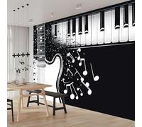 Buohwiwe Papier Peint Panoramique Clavier de Piano Guitare Mural 150x105 cm 3D Papier Peint Intisse Notes de Musique Fresque Murale Chambre Coucher Salon Décoration Photo Poster Geant Murale w.2731