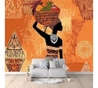 Buohwiwe Papier Peint Panoramique Femme Africaine Mural 150x105 cm 3D Papier Peint Intisse Thème Afrique Fresque Murale Chambre Coucher Salon Décoration Photo Poster Geant Murale q.5272